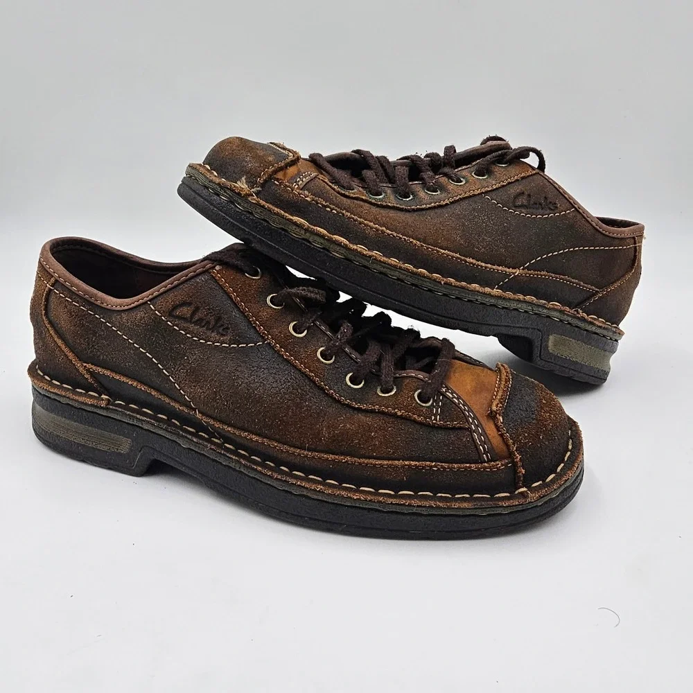 Clarks Mens 9.5M Brown Suede Leather Lace Up Low Top Casual Shoes